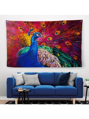Çok Renkli Tavus Kuşu Modern Sanat Kanvas Duvar ÖRTÜSÜ-HALISI-1112