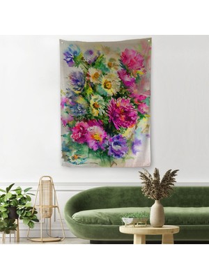 Renkli Çiçekler Duvar Örtüsü - HALISI-5993