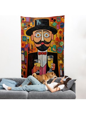 Içki Sunan Bıyıklı Adam Duvar ÖRTÜSÜ-8003