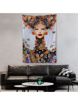 Çiçek ve Kadın Temalı Dekoratif Duvar ÖRTÜSÜ-HALISI-6338