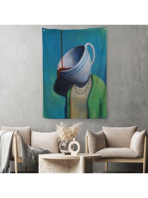 Kahve Tiryakisi Kadın Dekoratif Duvar Örtüsü - HALISI-6128