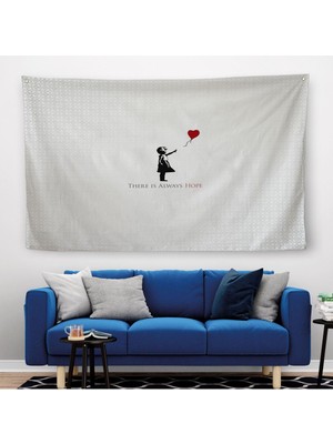 Banksy Kırmızı Balonlu Kızın'ın Her Zaman Umut Vardır Yazılı Duvar ÖRTÜSÜ-HALISI-5012
