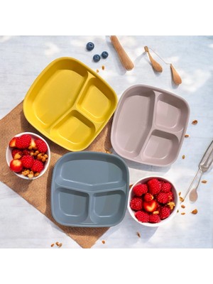 3 Bölmeli Kahvaltı Tabağı Plastik Piknik Kamp Çerez Yemek Servis Tabağı 21,5X23X3,5CM