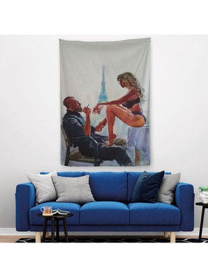 Paris Eyfel Manzaralı Sevgililer Suluboya Görünümlü Duvar Örtüsü - HALISI-6298