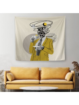 Kahve Içen Çizgi Roman Kahramanı Pop Art Duvar ÖRTÜSÜ-HALISI-5801
