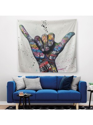 Banksy Tarzı Hands Victory Jest Graffiti Kanvas Duvar ÖRTÜSÜ-HALISI-5340