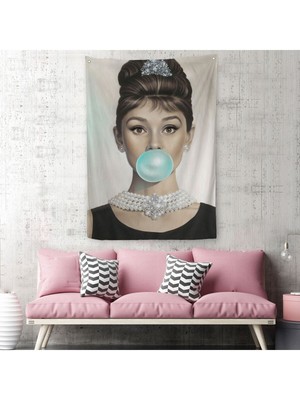 Audrey Hepburn Yeşil Kabarcık Sakızlı Dekoratif Duvar Örtüsü - HALISI-5108-2