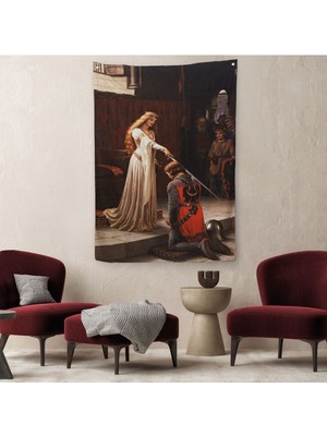 The Accolade - Edmund Blair Leighton Şövalyenin Kraliçeye Sadakat Duvar ÖRTÜSÜ-HALISI-6364