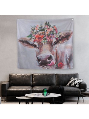 Çiçek Taçlı Güzel Yayla Ineği Kanvas Duvar ÖRTÜSÜ-HALISI-5878