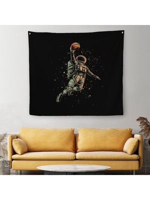 Ay'da Basketbol Oynayan Astronot Kanvas Duvar ÖRTÜSÜ-HALISI-5067