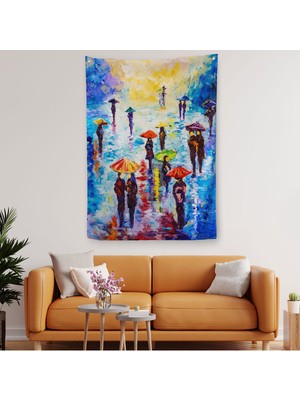 Renkli Şemsiyeli Insanlar Duvar Örtüsü - HALISI-5923