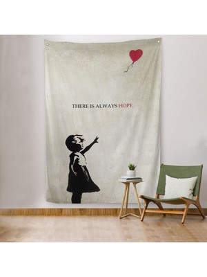 Banksy Kırmızı Balonlu Kız Dekoratif Modern Duvar Örtüsü - Halısı -4962