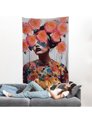 Çiçek Başlı Soyut Kadın Duvar ÖRTÜSÜ-8009