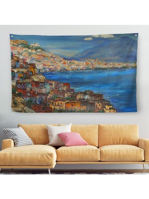 Napoli Manzarası Yağlıboya Görünüm Dekoratif Kanvas Duvar ÖRTÜSÜ-HALISI-3435