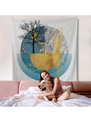 Soyut Geometri Ağaç ve Geyik Duvar ÖRTÜSÜ-8309