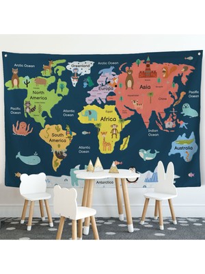Dünya Atlası Çocuk ve Bebek Odası Duvar Örtüsü-Halısı 3810