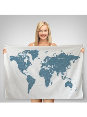 Dünya Haritası Dekoratif Kanvas Duvar Örtüsü-Halısı 1109