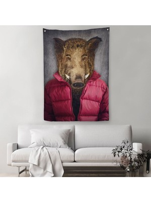 Domuz Kafalı Insan Duvar Örtüsü - HALISI-4987