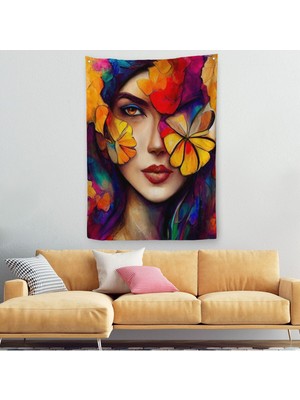 Çiçek ve Kadın Temalı Dekoratif Duvar Örtüsü - HALISI-6192