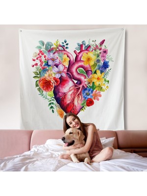 Çiçeklerle Çevrili Kalp Duvar Örtüsü - Doktor HEDIYESI-8325