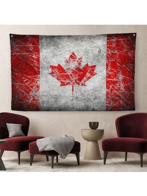 Kanada Bayrağı Rustik Kanvas Duvar Örtüsü Halısı Ev ve Ofis Dekoru 5403