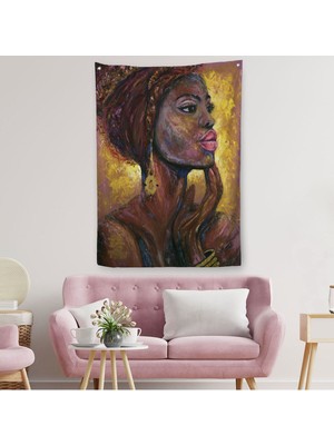 Afrikalı Kadın Portresi Pop Art Duvar Örtüsü - HALISI-6008