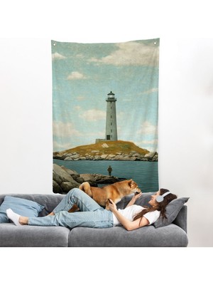 Deniz Fenerini Izleyen Yalnız Adam Duvar ÖRTÜSÜ-7521