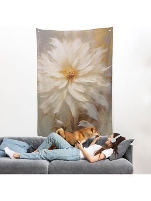 Yağlıboya Görünümlü Beyaz Çiçek Duvar ÖRTÜSÜ-7559