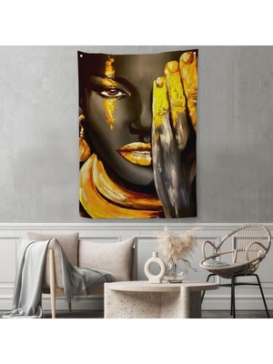 Siyahi Kadın Baskılı Afrikalı Kadın Duvar Örtüsü - HALISI-5264