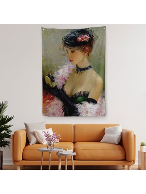 Makyaj Yapan Güzel Kadın Dekoratif Duvar Örtüsü - Halısı -6187