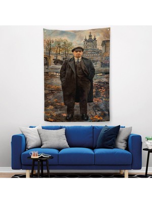 Vladimir Lenin Sovyet Dönemi Rusya Dekoratif Duvar Örtüsü - HALISI-6194