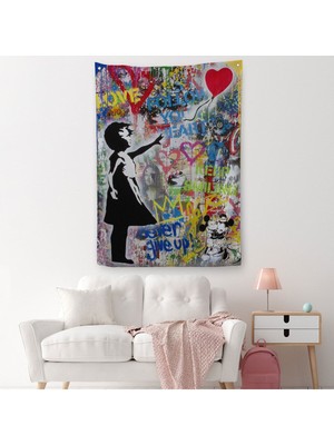 Renkli Balon Kız Sanatı, Banksy Duvar Örtüsü - HALISI-5317