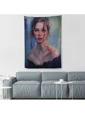 Renkli Gözlü Güzel Kadın Dekoratif Duvar ÖRTÜSÜ-HALISI-6368