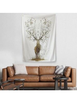 Yaprak Boynuzlu Geyik Duvar Örtüsü - HALISI-6133