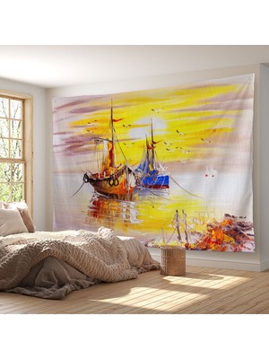 Duvar Örtüsü Denizdeki Yelkenliler Yağlıboya Görünümlü Kanvas Duvar HALISI-3997