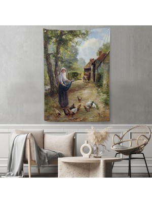 Rus Köylüsü Kadın ve Tavukları Duvar Örtüsü - HALISI-6055