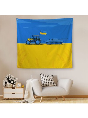 Rus Tankını Çeken Ukraynalı Çiftçi Kanvas Duvar ÖRTÜSÜ-HALISI-5879