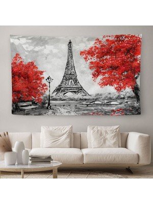 Paris Eyfel Kulesi Yağlıboya Görünüm Dekoratif Kanvas Duvar ÖRTÜSÜ-HALISI-3508