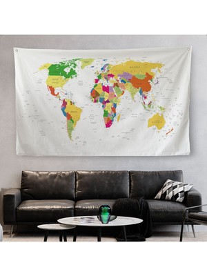 Duvar Örtüsü / Halısı Dünya Haritası Kanvas Kumaş -3955