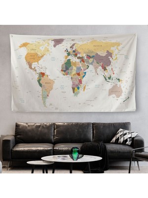 Dekoratif Kanvas Duvar Örtüsü-Halısı Dünya Haritası 1031