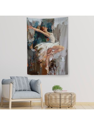 Beyaz Elbiseli Bale Yapan Güzel Kız Duvar Örtüsü - HALISI-6077