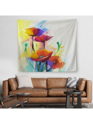 Soyut Çiçekler Yağlıboya Görünüm Dekoratif Kanvas Duvar ÖRTÜSÜ-HALISI-5828