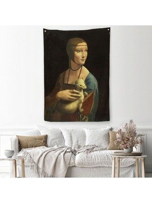 Ermine Leonardo Da Vinci'nın Kakımlı Kadın Eseri Duvar Örtüsü - Halısı / The Lady With BANGS-5113