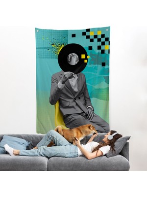 Plak Kafalı Adam Pop Art Duvar ÖRTÜSÜ-7877