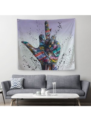 Orta Parmak Hareketi Sokak Sanatı, Kanvas Duvar Örtüsü-Halısı, Graffiti Orta Parmak İZI-5339