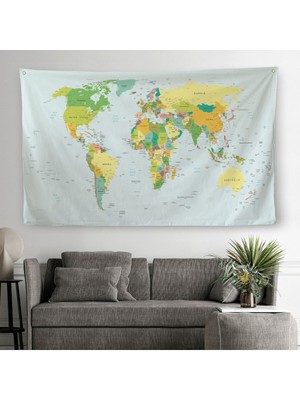 Dünya Haritası Dekoratif Kanvas Duvar Örtüsü-Halısı 1041