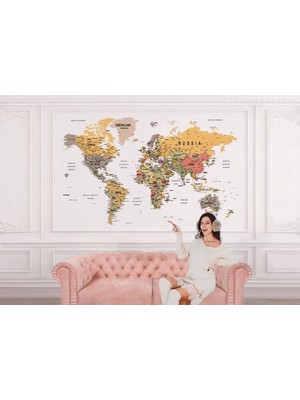 Dünya Haritası Duvar Kağıdı Pastel Tonlar Ingilizce Eğitici Dünya HARITASI-1585