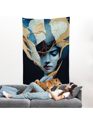 Kadın Yüzü Illüstrasyon Duvar ÖRTÜSÜ-8020