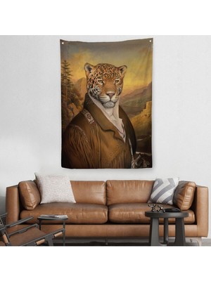 Insan Kıyafetli Jaguar Dekoratif Duvar Örtüsü - HALISI-6331