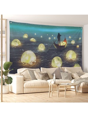 Duvar Örtüsü Denizden Ay Toplayan Adam Kaliteli Kanvas Duvar HALISI-4016